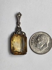 Vintage Art Deco 935 Sterling Silver Citrine Marcasite Pendant