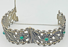 Rare Judaica 925 silver filigree bracelet set with King Solomon Eilat stones
