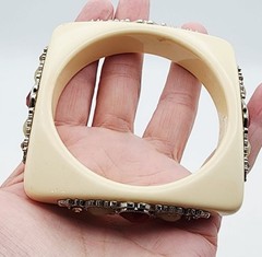 Vintage Lucite Square acrylic resin Rhinestone bangle bracelet