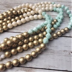 Vintage Necklace Gold Tone, Cream, Light Turquoise Statement Necklace