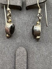 Southwest Sterling Black Gemstone Drop Dangle Earrings