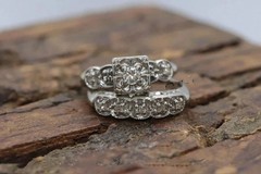 Art Deco 1.00 CT Round Lab Created Diamond Wedding 925 Silver Bridal Ring Set