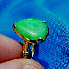 Original EARTH MINED JADEITE JADE Deco Engagement RING SOLID 14K GOLD Solitaire