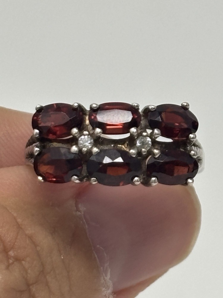Vintage Art Deco Joseph E DeMarco 925 Garnet Cluster Ring 8 3/4