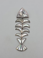 Vintage Sterling Silver 925 MoP Fish Bone Dangle Pendant