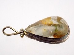 Vintage Artisan Made Sterling Silver Rutilated Quartz Cabochon Pendant 925 16.6g