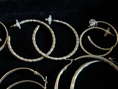 14 Pairs Assorted Vintage Hoop Earrings Various Sizes And Styles Silver Tone