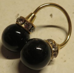 Vintage Gold Tone Rhinestone Black Onyx 2 Ball Dangle Charm Pendant Fashion 1.25