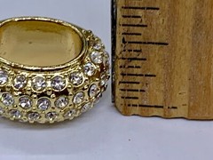 VINTAGE GOLD TONE GODIVA PAVE CRYSTAL SLIDING CHARM RING SIGNED