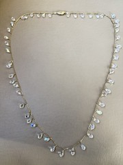 14kt Gold Filled Station Necklace AB Iridescent Crystal Glass Dangle Beads 32in