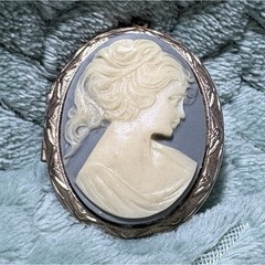 Oval Cameo Locket Pendant, Silver Tone Silver, White & Blue, Oval Shape