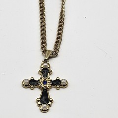 Fun vintage enamel rhinestone faux pearl cross necklace whimsagoth