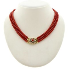 BEAUTIFUL ANTIQUE RED CORAL BEADS NECKLACE WITH 14K GOLD CLASP | 39 CM