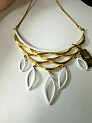 Vintage Necklace Deadstock Waterfall Bib White Enamel Pendant Roget