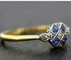 2.20 Ct Diamond & Sapphire Art Deco Vintage Engagement Ring 14K Yellow Gold FN