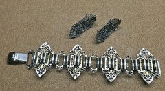 Vintage 1950’s Wide Opaline Glass Purple Crystal Chain Bracelet And Earrings