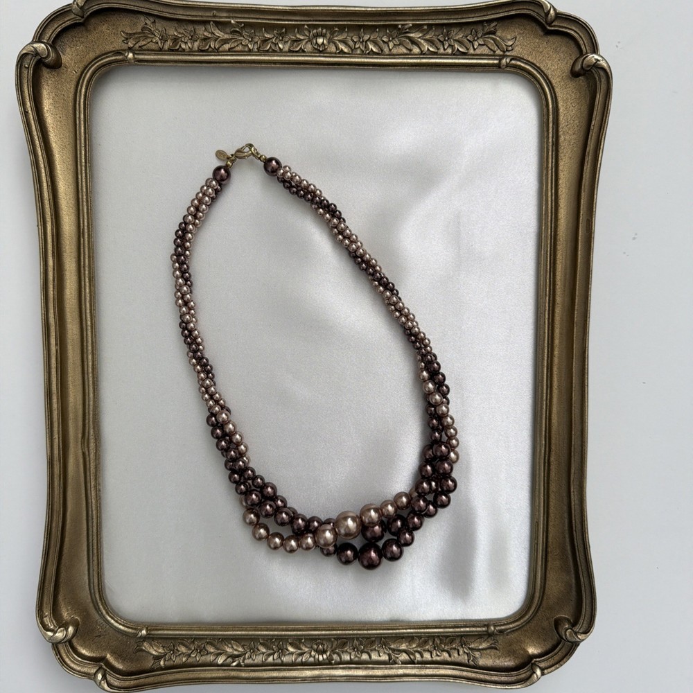 Roman RMN Bronze Champagne Faux Pearl Twisted Multi Strand Beaded Necklace 8”