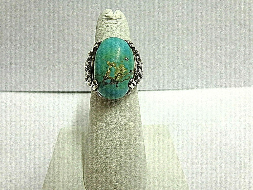 vintage turquoise sterling silver ring sz 5.50 wgt 6.5 grams lg sz stone