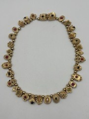 RARE Vintage Unsigned Goldette Victorian Revival Sliding Charm Necklace 16″