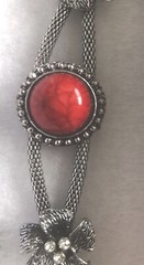 Vintage silver bracelet with red stone and rhinestones No Brand