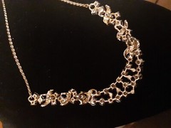 Vintage Aurora borealis gold tone bib necklace adjusts up to 19″ glamorous