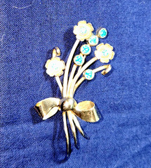Sterling Silver Bond Boyd Brooch w/ Aqua Stones 2″ x 1″ ~~ 6 grams