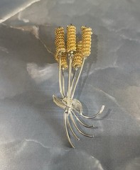 Silver and Gold Colored Metal Wheat Pin Brooch 2 Inch