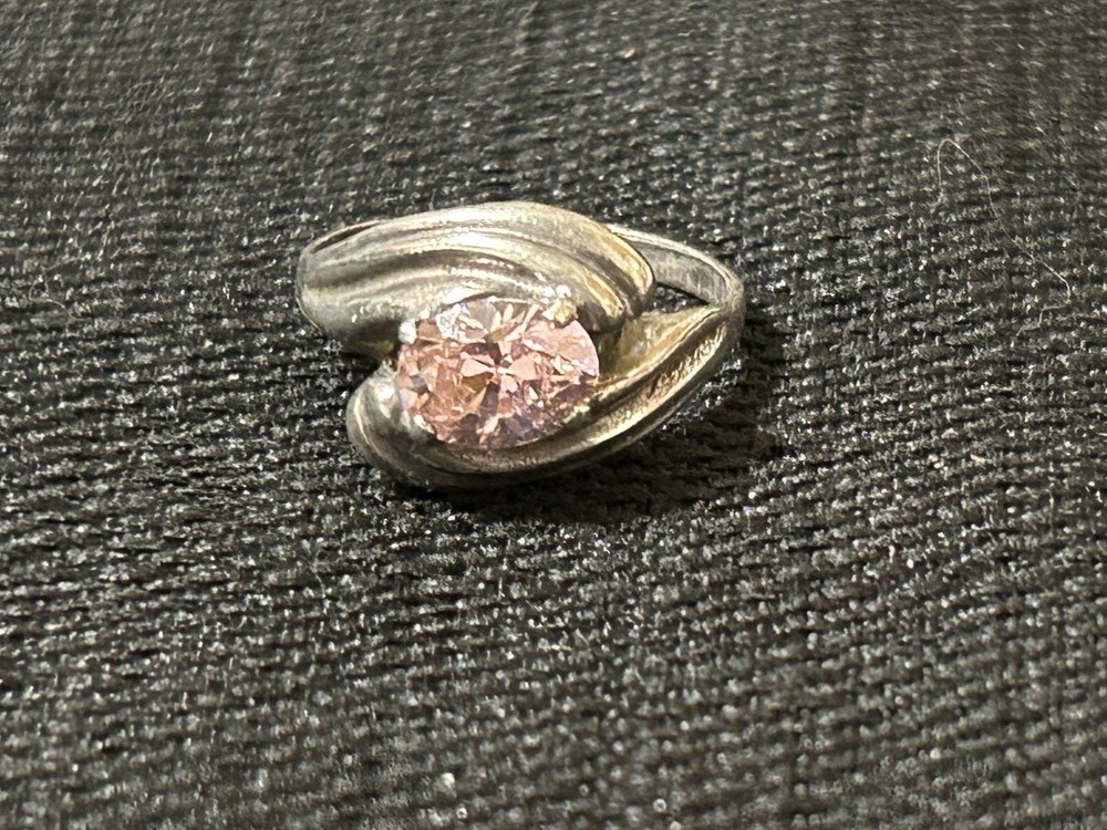 Vintage 925 Sterling Silver Oval Pink Cubic Zirconia Wide Swirl Setting Size 7