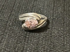Vintage 925 Sterling Silver Oval Pink Cubic Zirconia Wide Swirl Setting Size 7