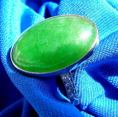 Original EARTH MINED Imperial Jadeite JADE Deco Engagement Ring PLATINUM DIAMOND