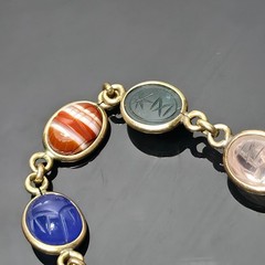Vintage Burt Russell Egyptian Revival Scarab Bracelet Mixed Hardstone