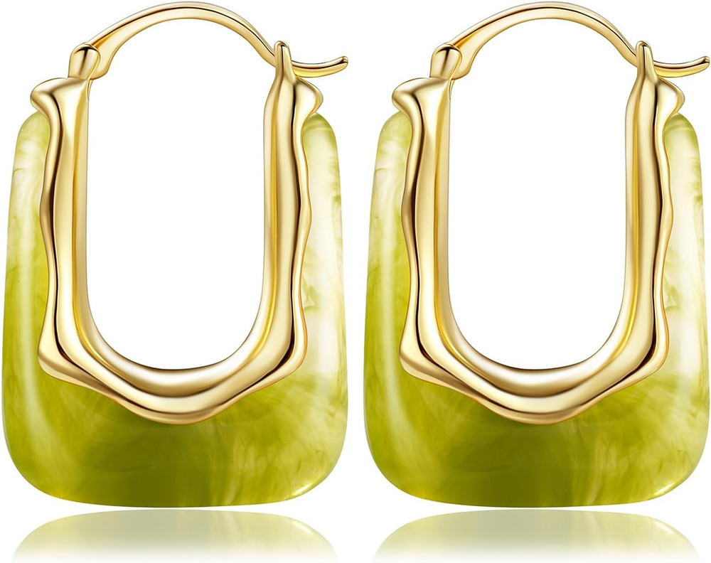 Acrylic Gold Hoop Earrings Chunky Huggie Statement Vintage Earrings Cute Resin D