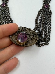 Vintage Necklace Gothic Victorian Swag Chain Purple Glass Pendant 16 in PJ