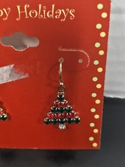 Vintage JC Penny Holiday Motif Christmas Tree Rhinestone Earrings Red And Green