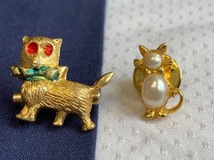 Vtg Mixed Cat Jewelry Lot Enamel Faux Pearl / Onyx / Gems Rhinestones