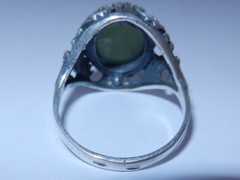 1970s Ukraine Vintage old russian Sterling SILVER 875 Ring stone nephritis jade