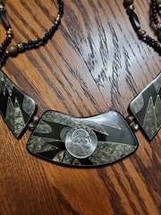Tribal Geometric Inlay Necklace Stone Acrylic Beaded Art Deco Boho Bib 24 inches