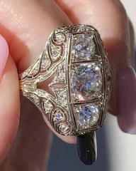 Art Deco Style 3.28Ct Lab Created Diamond 3-Stone Wedding 14K White Gold FN Ring