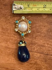 Jose Barrera Faux Pearl, Crystal & Resin Brooch/Pendant&Earrings BLUE