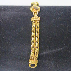 Vintage Gold Tone Rope Link Bracelet Black Cabochon Estate Statement Jewelry