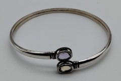 Vintage Lavender Yellow Oval Pastel Stone Sterling Silver 925 Wrap Bracelet