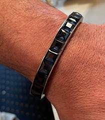 Art Deco Sapphire Color Blue & Sterling Bangle Bracelet