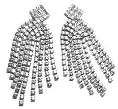 3 1/8″ Long Chandelier Pierced Earrings Vintage Rhinestones Silvertone