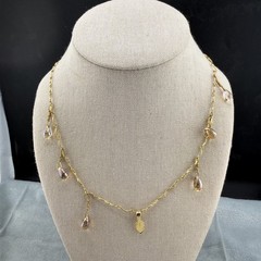 Glass Beaded Necklace Tear Drops AB Gold Tone 32”