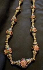 Vintage Long Cloisonné Necklace Copper Based & Wire Pewter Binding 925 Clasp