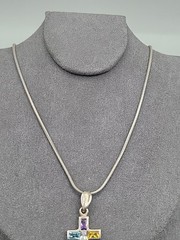 Sterling Silver CW Mosiac Crystal Pendant Necklace 18″ 925 ITALY Snake Chain