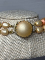 Vintage Necklace Double Layer Bead Peach Gold Tone Faux Pearl Acrylic 20-24”