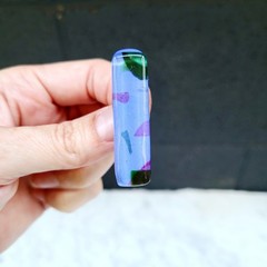 Fused Art Glass Brooch Pin Modernist Abstract Geometric Blues & Purples & Greens