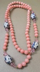 VTG Chinese Export Pink Agate Necklace Cloisonne Bead Briolette 30″