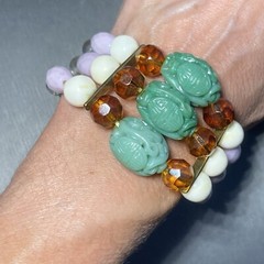 Vintage Robert Rose Stretch Bracelet Estate Jewelry Pre-Owned Faux Carved Jade
